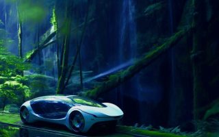 A new electric car in the woods