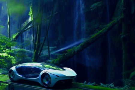A new electric car in the woods