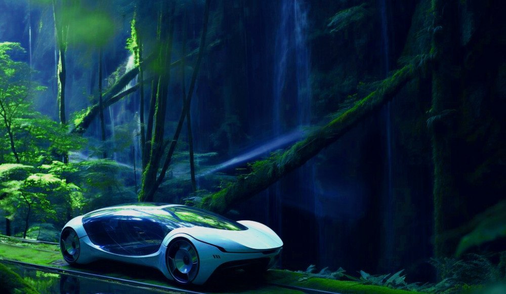 A new electric car in the woods